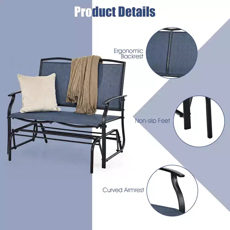 Costway Patio Glider Rocking Bench Double 2 Person Chair Loveseat Garden Gray Turquoise/Blue/Brown