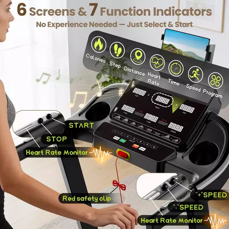 Tapis roulant da 3.5HP 9MPH, capacità 150 kg, pieghevole per casa con inclinazione e 105 programmi, corsa virtuale con APP, ammortizzazione ad aria, tapis roulant portatile per jogging e camminata
