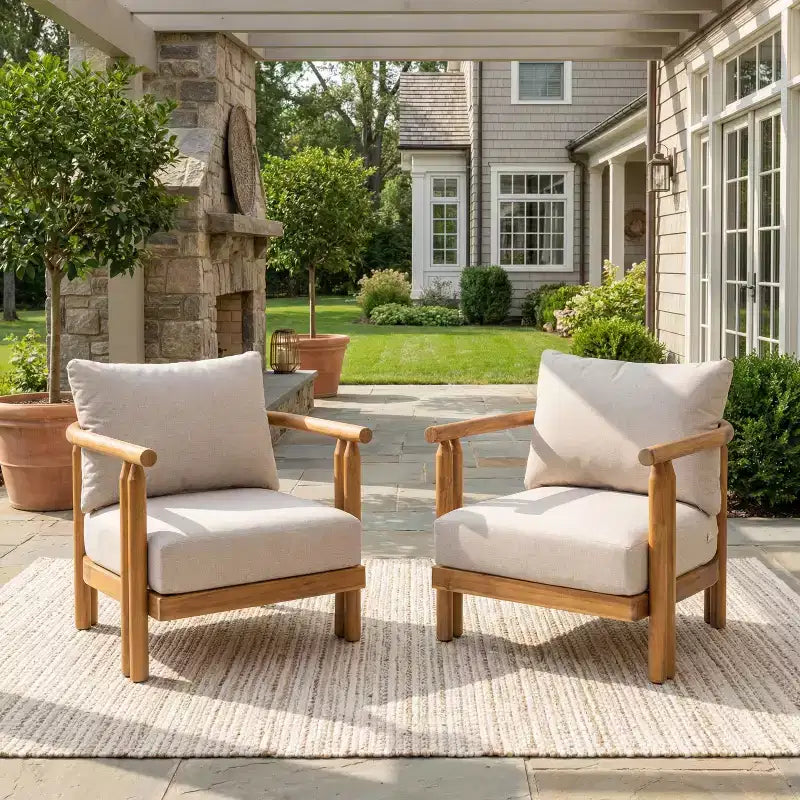 Poltrona da esterno Christopher Knight Home Damaris rustica in legno di acacia con cuscini spessi