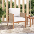 Costway Patio Acacia Wood Chair with Woven Rope Armrests & Seat Back Cushions for Backyard Natural + Gray/White