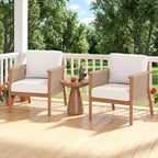 Costway Patio Acacia Wood Chair with Woven Rope Armrests & Seat Back Cushions for Backyard Natural + Gray/White