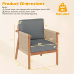 Costway Patio Acacia Wood Chair with Woven Rope Armrests & Seat Back Cushions for Backyard Natural + Gray/White