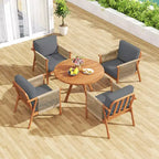 Costway Patio Acacia Wood Chair with Woven Rope Armrests & Seat Back Cushions for Backyard Natural + Gray/White