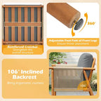 Costway Patio Acacia Wood Chair with Woven Rope Armrests & Seat Back Cushions for Backyard Natural + Gray/White