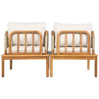 Set of 2 Acacia Wood Club Chairs with Rope Weave Design, Water-Repellent Cushions, Wide Deep Seats for Outdoor Relaxation