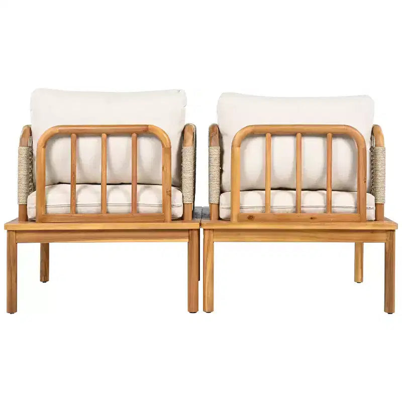 Set of 2 Acacia Wood Club Chairs with Rope Weave Design, Water-Repellent Cushions, Wide Deep Seats for Outdoor Relaxation