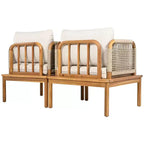 Set of 2 Acacia Wood Club Chairs with Rope Weave Design, Water-Repellent Cushions, Wide Deep Seats for Outdoor Relaxation