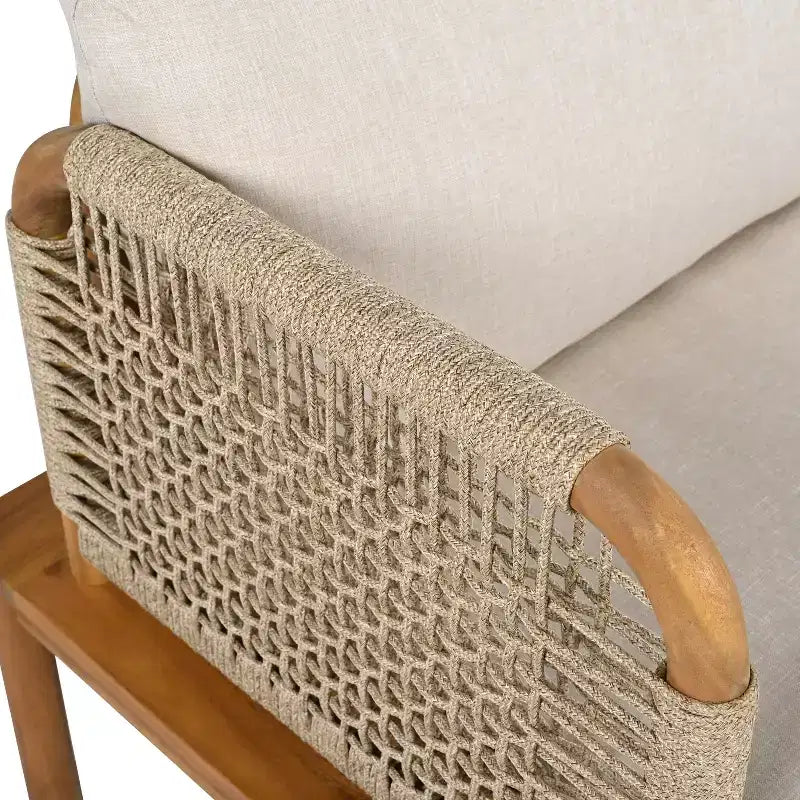 Set of 2 Acacia Wood Club Chairs with Rope Weave Design, Water-Repellent Cushions, Wide Deep Seats for Outdoor Relaxation