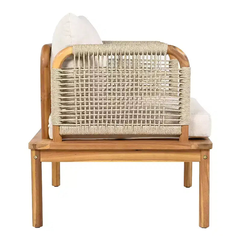Set of 2 Acacia Wood Club Chairs with Rope Weave Design, Water-Repellent Cushions, Wide Deep Seats for Outdoor Relaxation