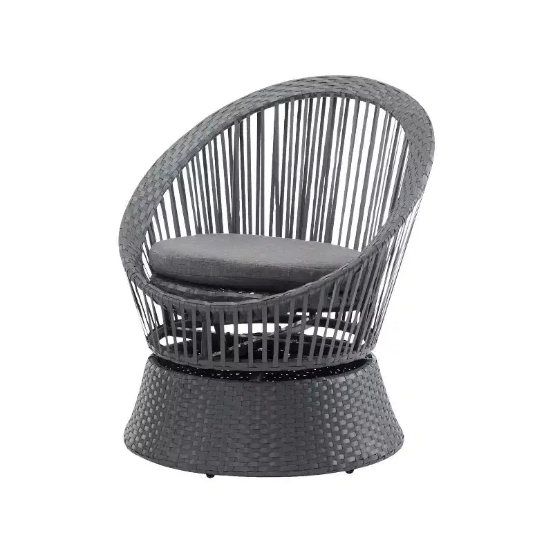 Poltrona girevole in vimini grigio da 67,8 cm con telaio in ferro, cuscino imbottito, rattan PE per patio o balcone