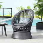 Poltrona girevole in vimini grigio da 67,8 cm con telaio in ferro, cuscino imbottito, rattan PE per patio o balcone