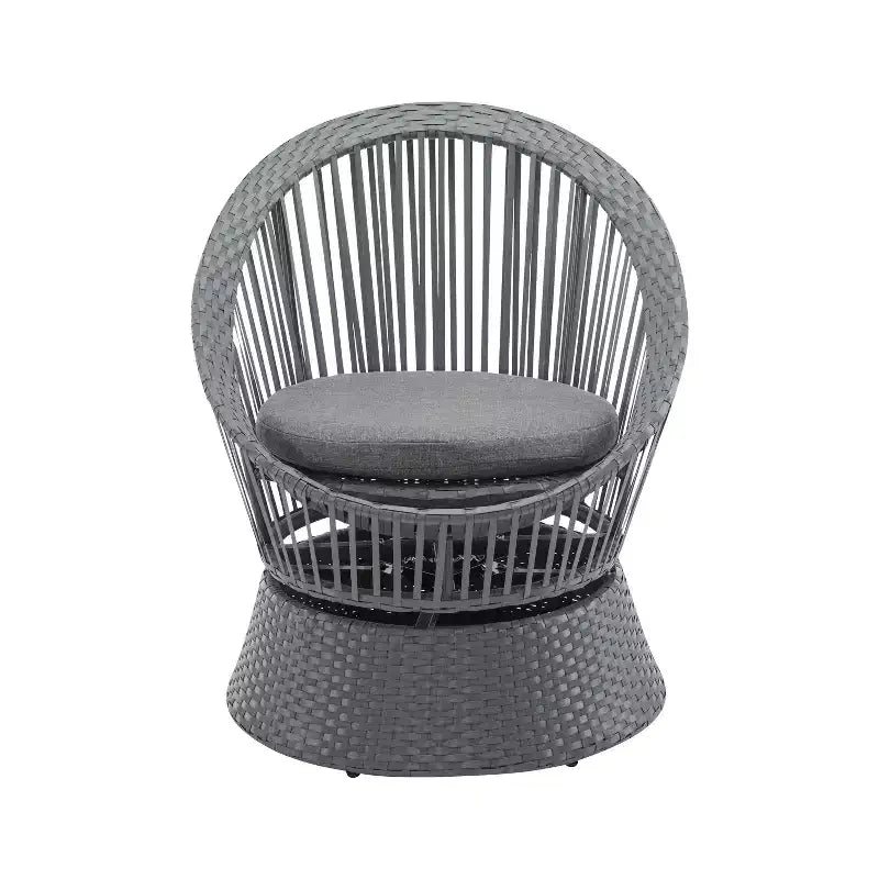 Poltrona girevole in vimini grigio da 67,8 cm con telaio in ferro, cuscino imbottito, rattan PE per patio o balcone
