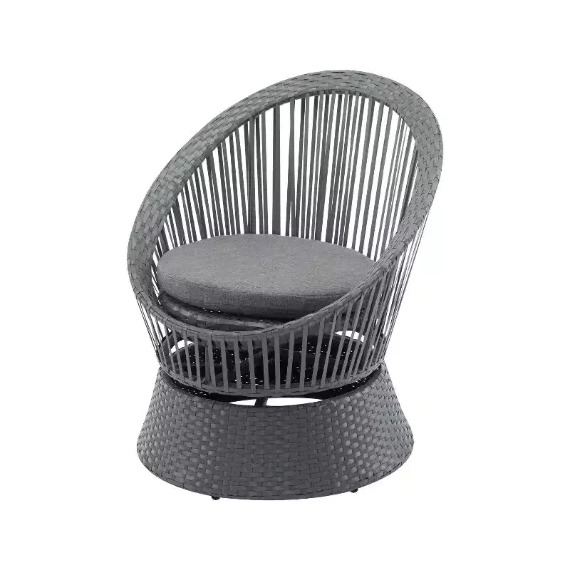 Poltrona girevole in vimini grigio da 67,8 cm con telaio in ferro, cuscino imbottito, rattan PE per patio o balcone