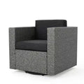 Outdoor Swivel Club Chair with Iron Frame, Removable Polyester Cushions, Durable Wicker Construction for Patio Use