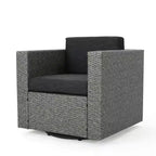 Outdoor Swivel Club Chair with Iron Frame, Removable Polyester Cushions, Durable Wicker Construction for Patio Use