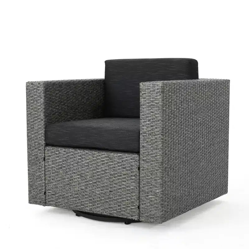 Outdoor Swivel Club Chair with Iron Frame, Removable Polyester Cushions, Durable Wicker Construction for Patio Use