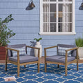 Set of 2 Acacia Wood Club Chairs with Water-Resistant Cushions, Hand-Crafted