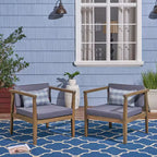 Set of 2 Acacia Wood Club Chairs with Water-Resistant Cushions, Hand-Crafted