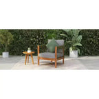 Acacia Wood Outdoor Club Chair with Handwoven Rope Accents, Curved Backrest, Water-Resistant Cushions, Slat Paneling for Porch or Garden