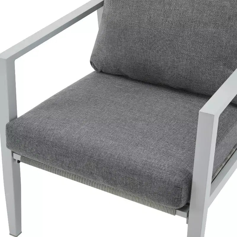 Silver Aluminum Lounge Chair with Rope Accents, Comfortable Cushions, Powder-Coated Frame for Outdoor or Indoor