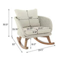 Set of 2 Beige Wicker Rocking Chairs with Polyester Cushions, Wooden Frame, Generous Seat, Smooth Rocking Motion for Indoor or Outdoor