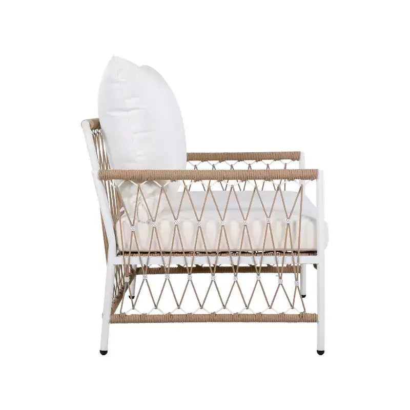Set of 2 Bohemian Outdoor Lounge Chairs with Handwoven Rope, Powder-Coated Steel Frame, Waterproof Cushions for Patio or Poolside