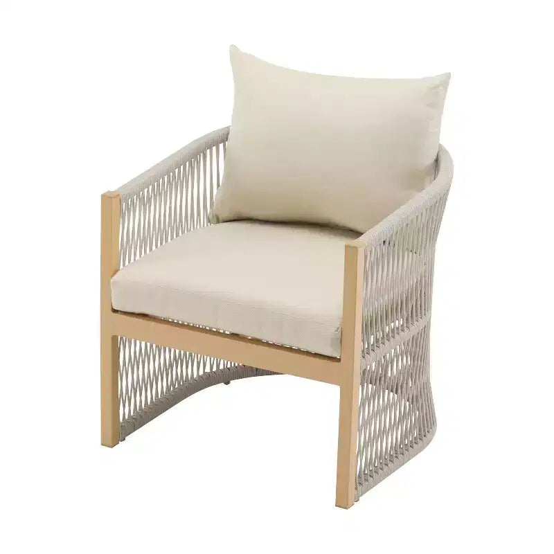 Curved Aluminum Lounge Chair with Rope-Weave Design, Cushioned Comfort, Powder-Coated Frame for Outdoor Living