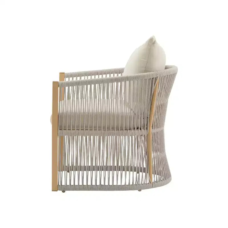 Curved Aluminum Lounge Chair with Rope-Weave Design, Cushioned Comfort, Powder-Coated Frame for Outdoor Living