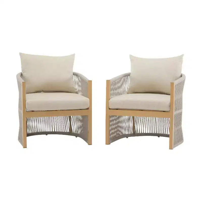 Curved Aluminum Lounge Chair with Rope-Weave Design, Cushioned Comfort, Powder-Coated Frame for Outdoor Living