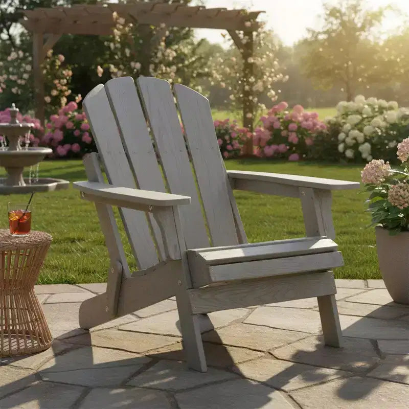 Oversized Embossed Wooden Folding Adirondack Chair with Pre-Assembled Backrest and Seatboard, Hemlock Wood, Weight Capacity 330 lbs for Garden or Deck