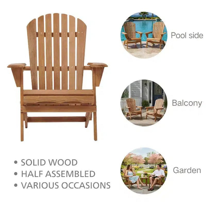 Set di 2 sedie Adirondack pieghevoli in legno con schienale pre-assemblato, legno di Hemlock, design pieghevole per giardino o cortile