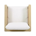 ModernLuxe Poltrona da esterno in legno di acacia con dettagli in PE intrecciato, poltrona da patio moderna e bohémien con cuscini impermeabili, Teak chiaro+Crema