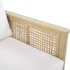 ModernLuxe Poltrona da esterno in legno di acacia con dettagli in PE intrecciato, poltrona da patio moderna e bohémien con cuscini impermeabili, Teak chiaro+Crema