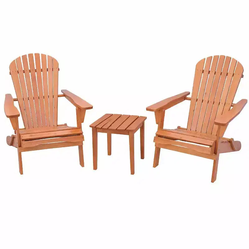 Sedia Adirondack Pieghevole di Grandi Dimensioni in Legno di Pino, 2 Sedie e 1 Tavolino Laterale