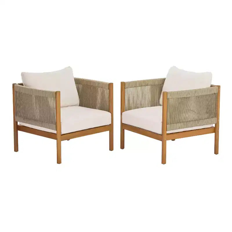 Christopher Knight Home Bradley Patio Modern Acacia Wood Club Chair Woven Rope Panels and Cushions