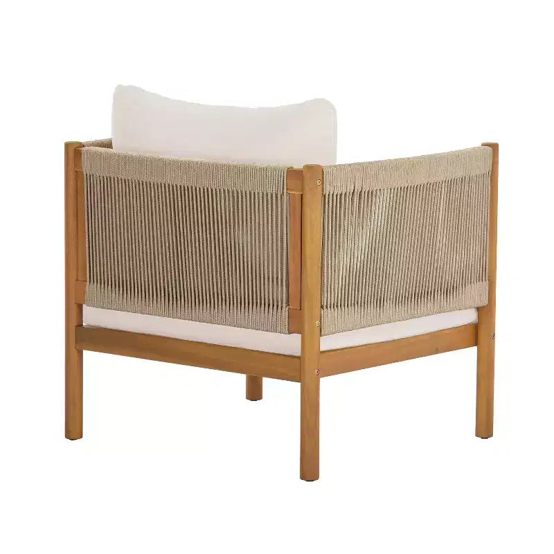 Christopher Knight Home Bradley Patio Modern Acacia Wood Club Chair Woven Rope Panels and Cushions