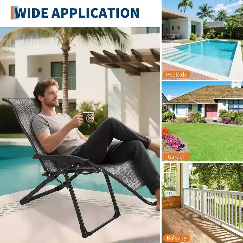 Rattan Reclining Folding Chair,Outdoor Adjustable Recliner,330lb Capacity,Portable Reclining Lounge Chair with Widened Armrest & Wicker for Poolside