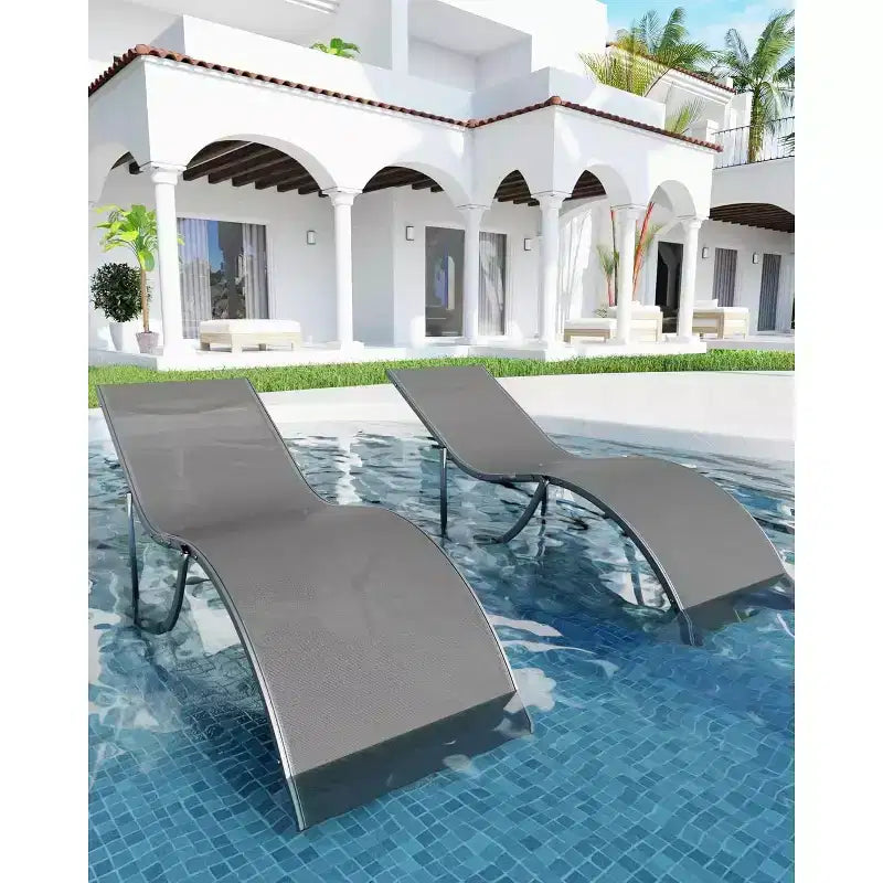 2 Pack S-Shaped Ergonomic Patio Chaise Lounge Chairs,Adjustable Aluminum Reclining Sun Loungers,Foldable Outdoor Lounge Chairs for Pool Beach Garden