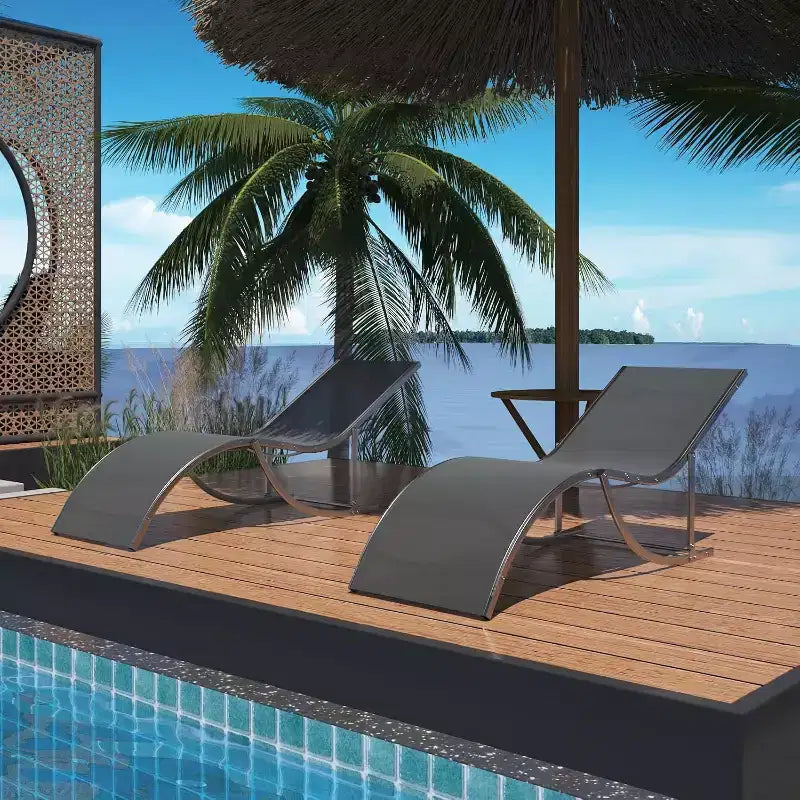 2 Pack S-Shaped Ergonomic Patio Chaise Lounge Chairs,Adjustable Aluminum Reclining Sun Loungers,Foldable Outdoor Lounge Chairs for Pool Beach Garden