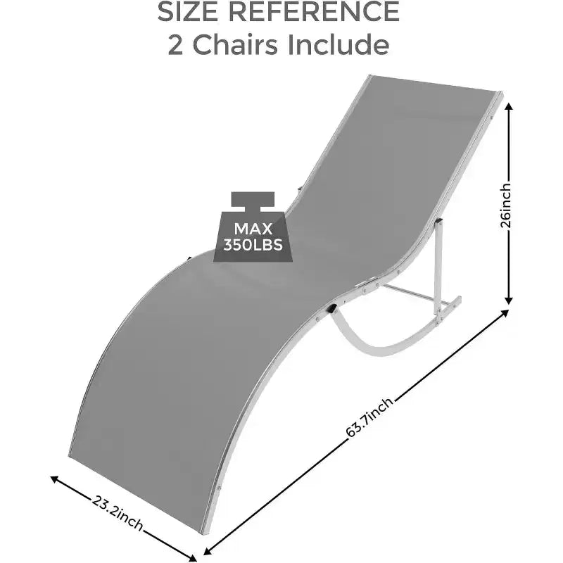 2 Pack S-Shaped Ergonomic Patio Chaise Lounge Chairs,Adjustable Aluminum Reclining Sun Loungers,Foldable Outdoor Lounge Chairs for Pool Beach Garden