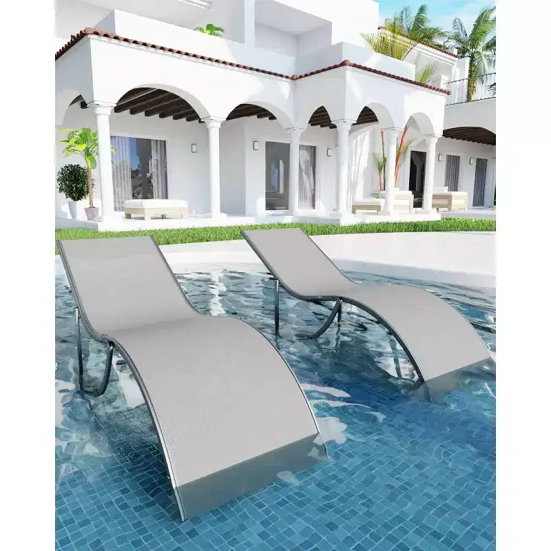 2 Pack S-Shaped Ergonomic Patio Chaise Lounge Chairs,Adjustable Aluminum Reclining Sun Loungers,Foldable Outdoor Lounge Chairs for Pool Beach Garden