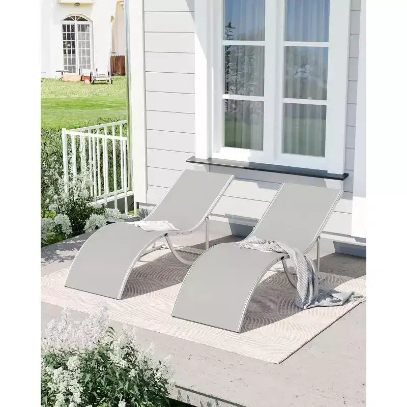 2 Pack S-Shaped Ergonomic Patio Chaise Lounge Chairs,Adjustable Aluminum Reclining Sun Loungers,Foldable Outdoor Lounge Chairs for Pool Beach Garden