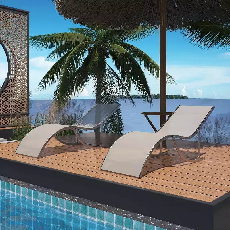 2 Pack S-Shaped Ergonomic Patio Chaise Lounge Chairs,Adjustable Aluminum Reclining Sun Loungers,Foldable Outdoor Lounge Chairs for Pool Beach Garden