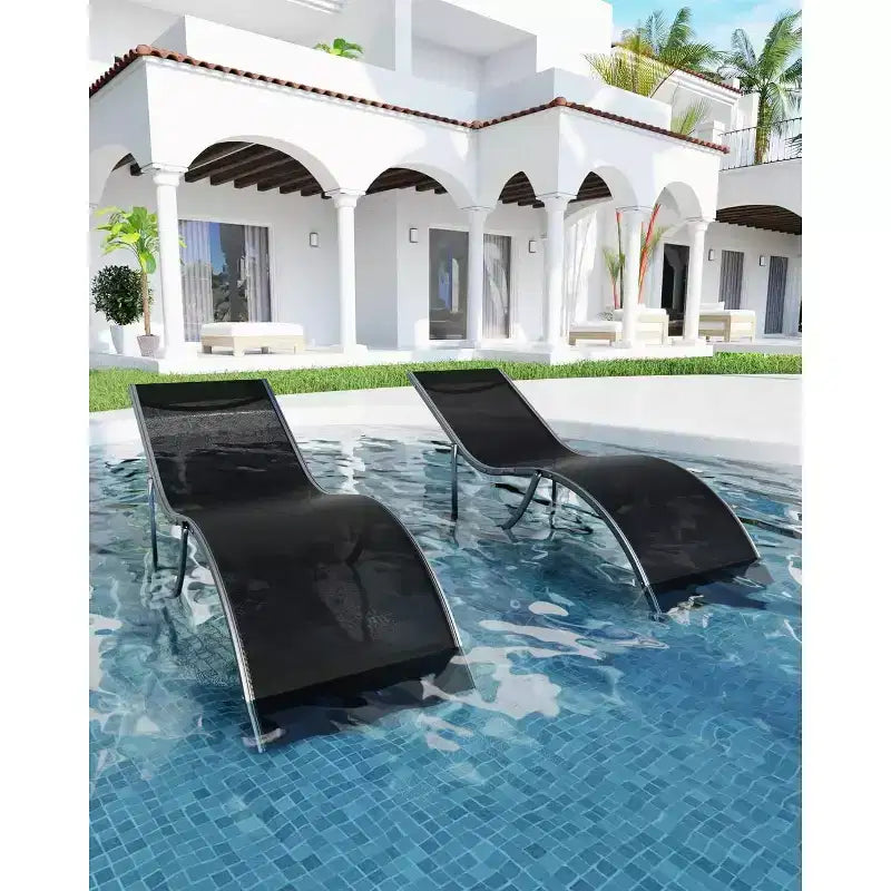 2 Pack S-Shaped Ergonomic Patio Chaise Lounge Chairs,Adjustable Aluminum Reclining Sun Loungers,Foldable Outdoor Lounge Chairs for Pool Beach Garden
