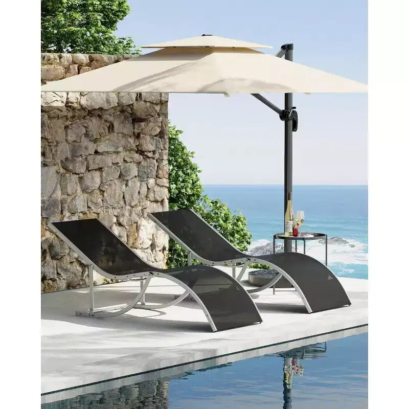 2 Pack S-Shaped Ergonomic Patio Chaise Lounge Chairs,Adjustable Aluminum Reclining Sun Loungers,Foldable Outdoor Lounge Chairs for Pool Beach Garden