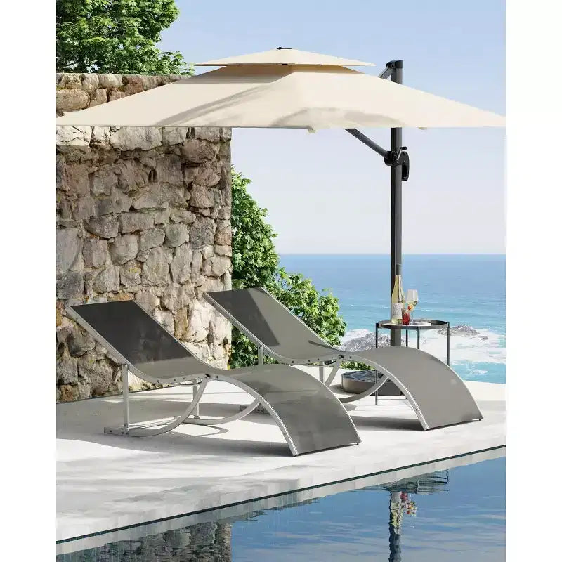 2 Pack S-Shaped Ergonomic Patio Chaise Lounge Chairs,Adjustable Aluminum Reclining Sun Loungers,Foldable Outdoor Lounge Chairs for Pool Beach Garden