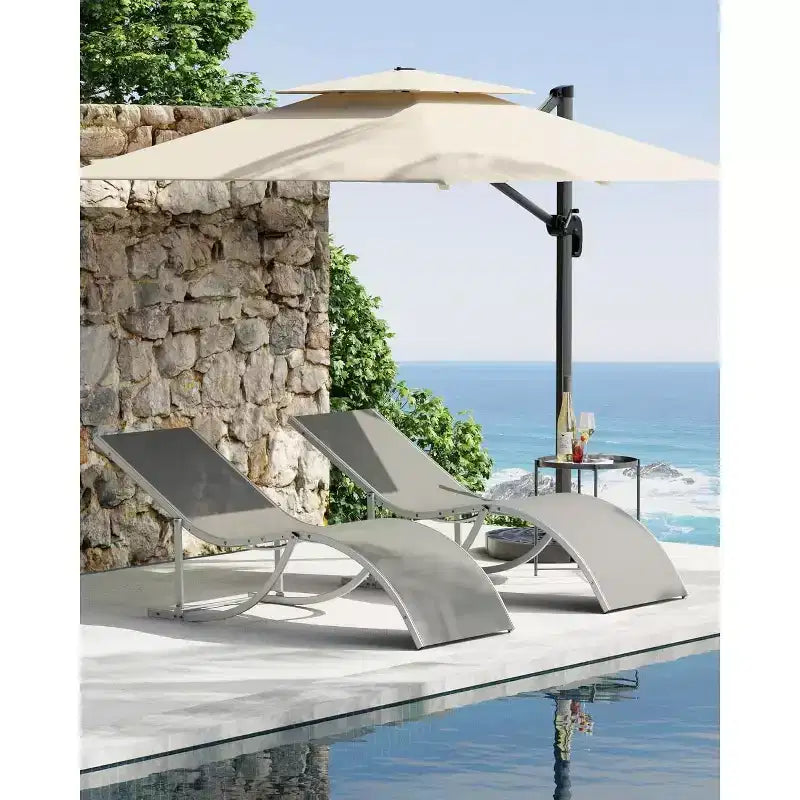 2 Pack S-Shaped Ergonomic Patio Chaise Lounge Chairs,Adjustable Aluminum Reclining Sun Loungers,Foldable Outdoor Lounge Chairs for Pool Beach Garden
