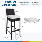 Set di 2 sgabelli da bar da esterno in vimini con cuscini, sgabelli da bar senza braccioli in rattan per patio, perfetti per tavoli alti in cortile, a bordo piscina, sul balcone e in giardino