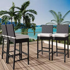 Set di 2 sgabelli da bar da esterno in vimini con cuscini, sgabelli da bar senza braccioli in rattan per patio, perfetti per tavoli alti in cortile, a bordo piscina, sul balcone e in giardino