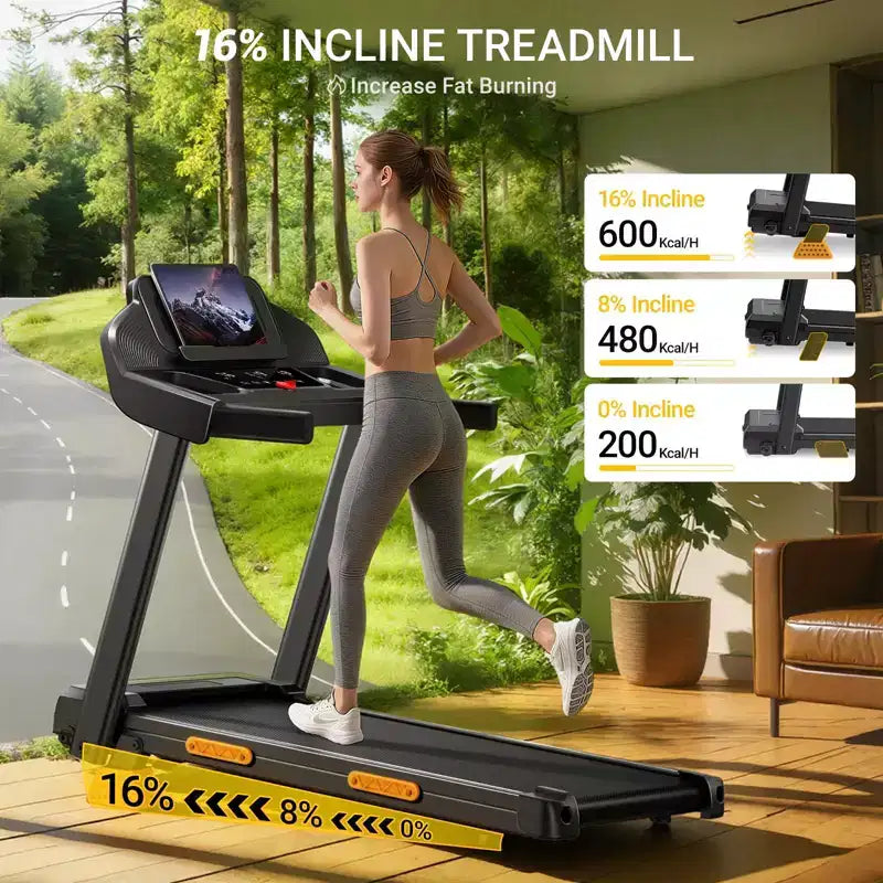 Treadmills for Home with 14% Incline & Led Screen, 3.0HP Quiet Foldable Treadmill with Handle Bar Up to 360lbs Capacity